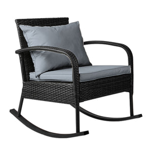 Outdoor Rattan Rocking Chair Wicker Garden Patio Lounge Setting Furniture Black - Afterpay - Zip Pay - Dodosales -