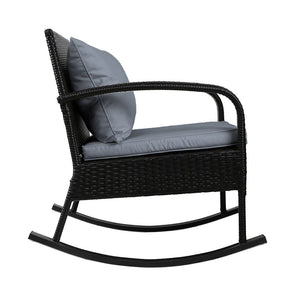 Outdoor Rattan Rocking Chair Wicker Garden Patio Lounge Setting Furniture Black - Afterpay - Zip Pay - Dodosales -