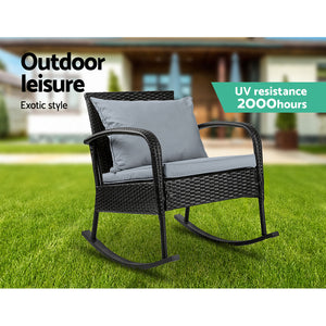 Outdoor Rattan Rocking Chair Wicker Garden Patio Lounge Setting Furniture Black - Afterpay - Zip Pay - Dodosales -