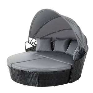 PE Wicker Daybed Sun Lounge Setting Pool Chair Sofa Bed Lounger Outdoor Furniture Black
