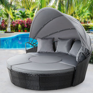 PE Wicker Daybed Sun Lounge Setting Pool Chair Sofa Bed Lounger Outdoor Furniture