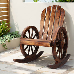 Outdoor Rocking Armchair Wooden Wagon Chair Garden Rustic Look Decor Patio - Afterpay - Zip Pay - Dodosales -
