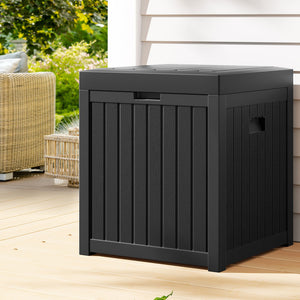 195L Outdoor Storage Box Lockable Weatherproof Garden Deck Toy Shed Black