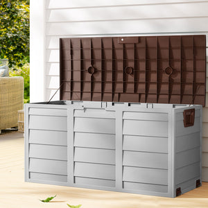 290L Outdoor Storage Box Bench Seat Toy Tool Shed Chest Rust Free - Brown - Afterpay - Zip Pay - Dodosales -