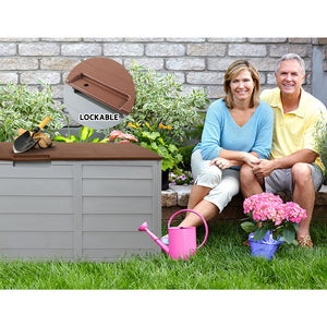 290L Outdoor Storage Box Bench Seat Toy Tool Shed Chest Rust Free - Brown - Afterpay - Zip Pay - Dodosales -