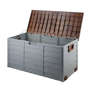 290L Outdoor Storage Box Bench Seat Toy Tool Shed Chest Rust Free - Brown - Afterpay - Zip Pay - Dodosales -