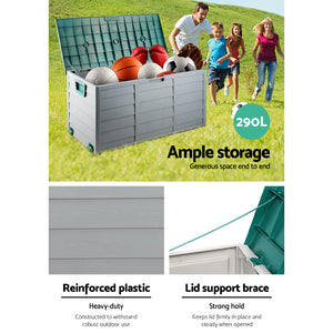 290L Outdoor Storage Box Bench Seat Toy Tool Shed Chest Rust Free - Green - Afterpay - Zip Pay - Dodosales -