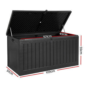 270L Outdoor Storage Box Bench Seat Toy Tool Shed Chest Black