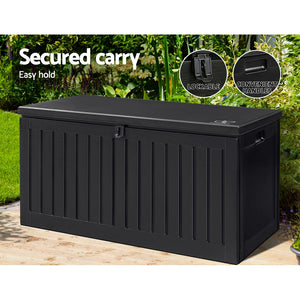 270L Outdoor Storage Box Bench Seat Toy Tool Shed Chest Black