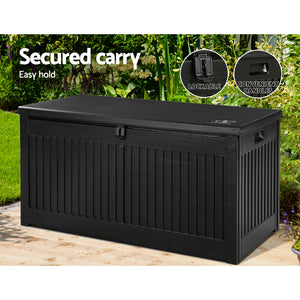 270L Outdoor Storage Box Bench Seat Toy Tool Shed Chest Black
