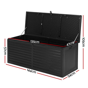 390L Outdoor Storage Box Bench Seat Toy Tool Shed Chest Rust Free Black