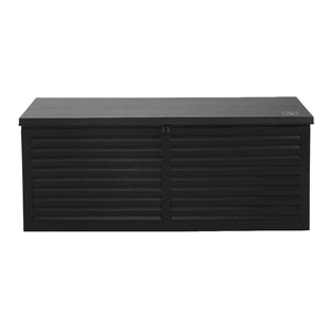 390L Outdoor Storage Box Bench Seat Toy Tool Shed Chest Rust Free Black