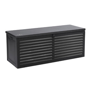 390L Outdoor Storage Box Bench Seat Toy Tool Shed Chest Rust Free Black