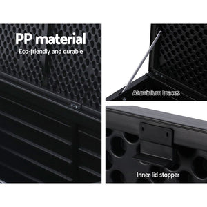 390L Outdoor Storage Box Bench Seat Toy Tool Shed Chest Rust Free Black