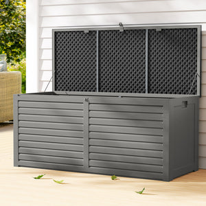 490L Outdoor Storage Box Bench Seat Toy Tool Shed Chest Rust Free - Dark Grey