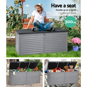490L Outdoor Storage Box Bench Seat Toy Tool Shed Chest Rust Free - Dark Grey