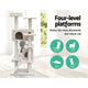 Beige Cat Tree Scratching Post Sisal Pole Bed Cube Perch Climb Kitten Tower