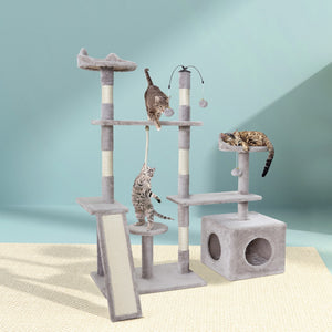 Cat Tree Pole Scratching Post Scratcher Tower Condo House Kitten Grey 135cm