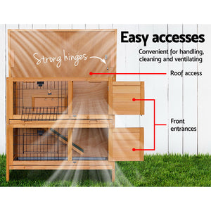 2 Storey Wooden Rabbit Hutch Pet Cage Chicken Guinea Pig Home Ramp