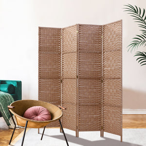 4 Panel Privacy Screen Room Divider Folding Partition Stand Home Office Rattan
