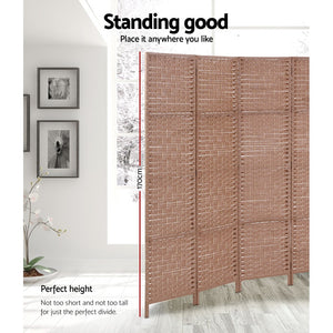 4 Panel Privacy Screen Room Divider Folding Partition Stand Home Office Rattan