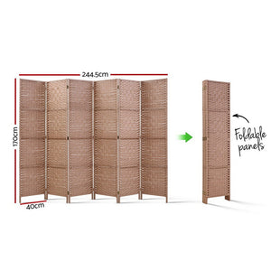 6 Panel Room Divider Screen Privacy Timber Foldable Dividers Stand Natural