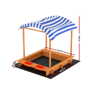 Kids Sandpit Outdoor Toys Wooden Large Sand Pit Water Box Canopy 149cm