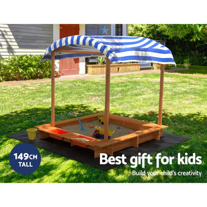 Kids Sandpit Outdoor Toys Wooden Large Sand Pit Water Box Canopy 149cm