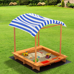 Kids Sandpit Outdoor Toys Wooden Large Sand Pit Water Box Canopy 149cm