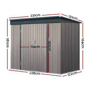Garden Metal Shed Outdoor Storage Steel Workshop Sheds Tool 2.38x1.31M - Brown