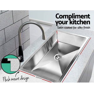 70 x 45cm Stainless Steel Kitchen Sink Basin Bowl Under/Top/Flush Mount Silver