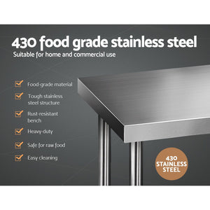 Commercial 430 Stainless Steel Kitchen Bench Table Home Food Prep 1219 x 610mm