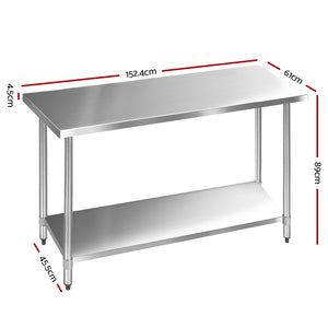 Commercial Stainless Steel Kitchen Bench Table Home Food Prep 1524 x 610mm