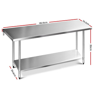 Commercial Stainless Steel Kitchen Bench Table Home Food Prep 1829 x 762mm