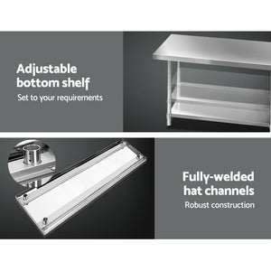 Commercial Stainless Steel Kitchen Bench Table Home Food Prep 1829 x 762mm