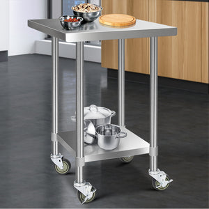 Commercial Stainless Steel Kitchen Bench Table Home Food Prep On Wheels 76cm