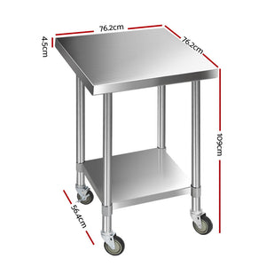 Commercial Stainless Steel Kitchen Bench Table Home Food Prep On Wheels 76cm
