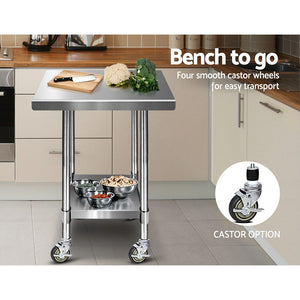 Commercial Stainless Steel Kitchen Bench Table Home Food Prep On Wheels 76cm