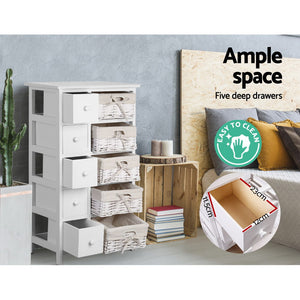 White 5 Basket Storage Unit Drawers Cabinet Bedroom Cupboard - Afterpay - Zip Pay - Dodosales -