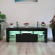 130cm High Gloss Front TV Stand Entertainment Unit RGB LED Storage Cabinet Tempered Glass Shelf Black - Afterpay - Zip Pay - Dodosales -