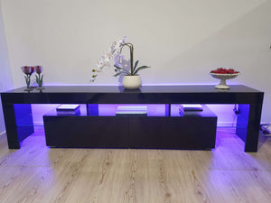 189 cm TV Stand Cabinet Entertainment Unit Front Gloss Furniture RGB LED Black - Afterpay - Zip Pay - Dodosales -