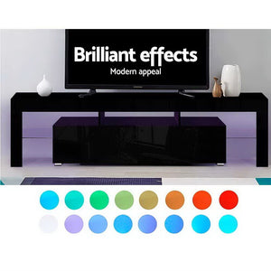 189cm TV Stand Cabinet Entertainment Unit Front Gloss Furniture RGB LED Black - Afterpay - Zip Pay - Dodosales -