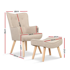 Accent Armchair Lounge Chair Ottoman Footstool Armchairs Sofa Fabric Chairs Beige