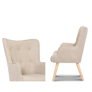 Accent Armchair Lounge Chair Ottoman Footstool Armchairs Sofa Fabric Chairs Beige