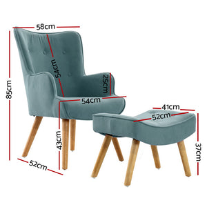 Accent Armchair Lounge Chair Ottoman Footstool Armchairs Sofa Fabric Chairs Blue