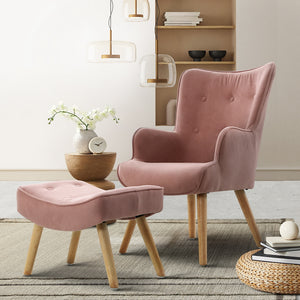 Accent Armchair Lounge Chair Ottoman Footstool Armchairs Sofa Fabric Chairs Pink