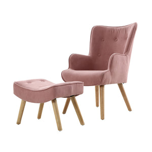 Accent Armchair Lounge Chair Ottoman Footstool Armchairs Sofa Fabric Chairs Pink