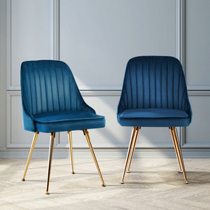2x Dining Chairs Retro Single Sofa Chair Metal Legs Velvet Modern Metal Legs Blue