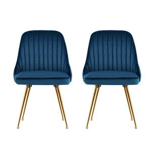 2x Dining Chairs Retro Single Sofa Chair Metal Legs Velvet Modern Metal Legs Blue