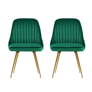 2x Dining Chairs Retro Single Sofa Chair Metal Legs Velvet Modern Metal Legs Green
